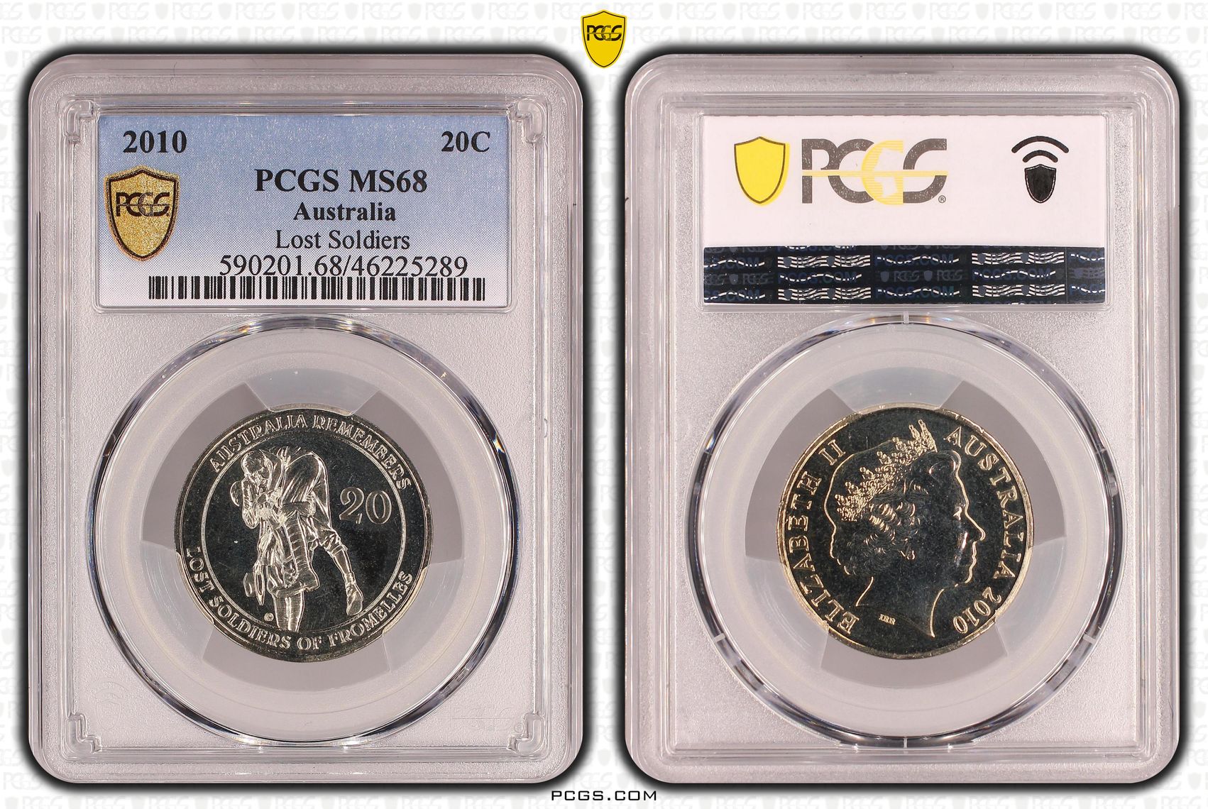 Elizabeth II, Lost Soldiers, Twenty Cent, 2010, PCGS MS 68