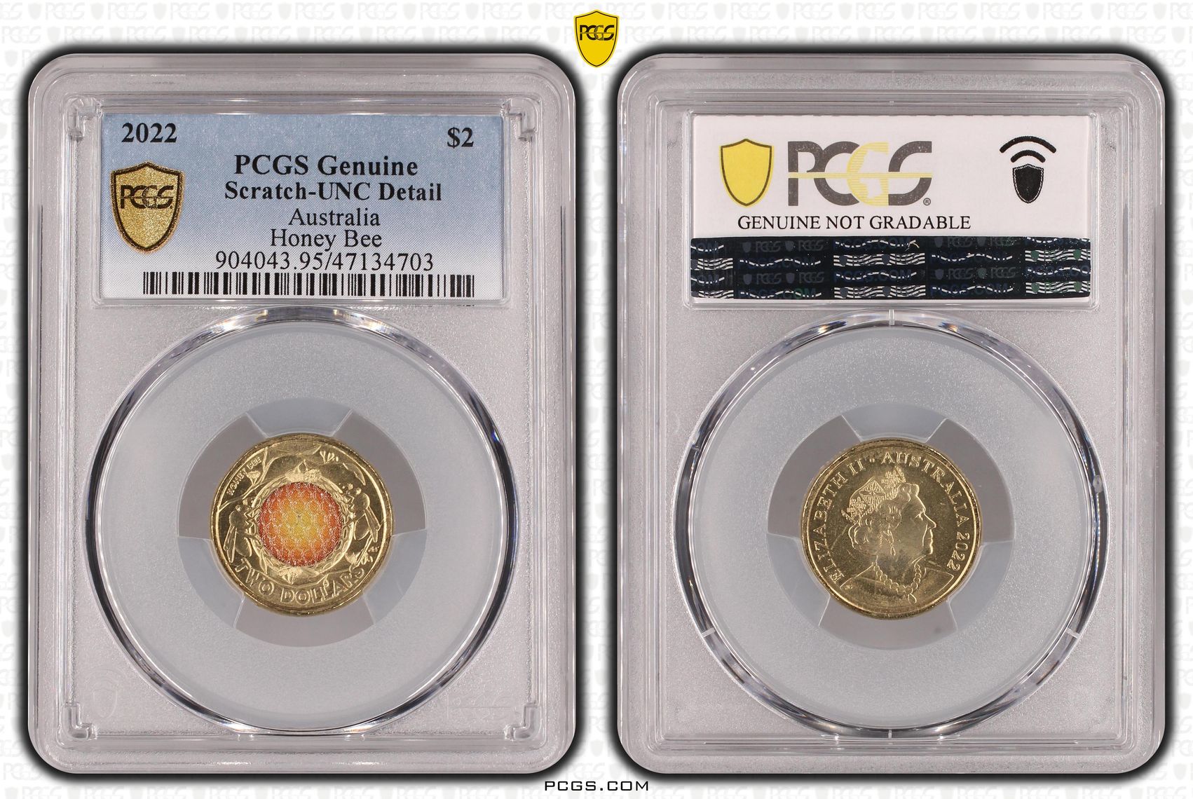 Honey Bee Colorized, Two Dollar, 2022, PCGS Genuine - UNC Details (95 - Scratch)