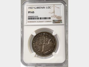1927 GEORGE V PROOF SILVER HALF CROWN PF65