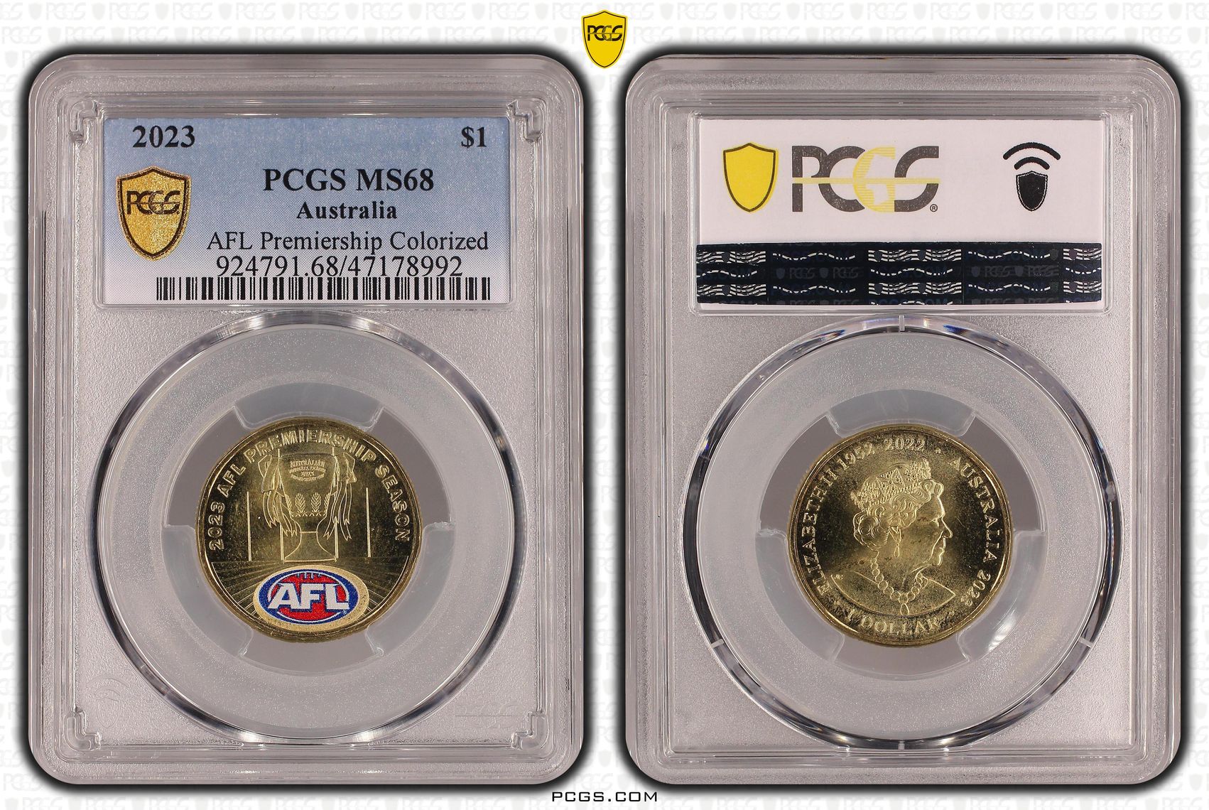 Elizabeth II, AFL Premiership Colorized , One Dollar, 2023, PCGS MS68