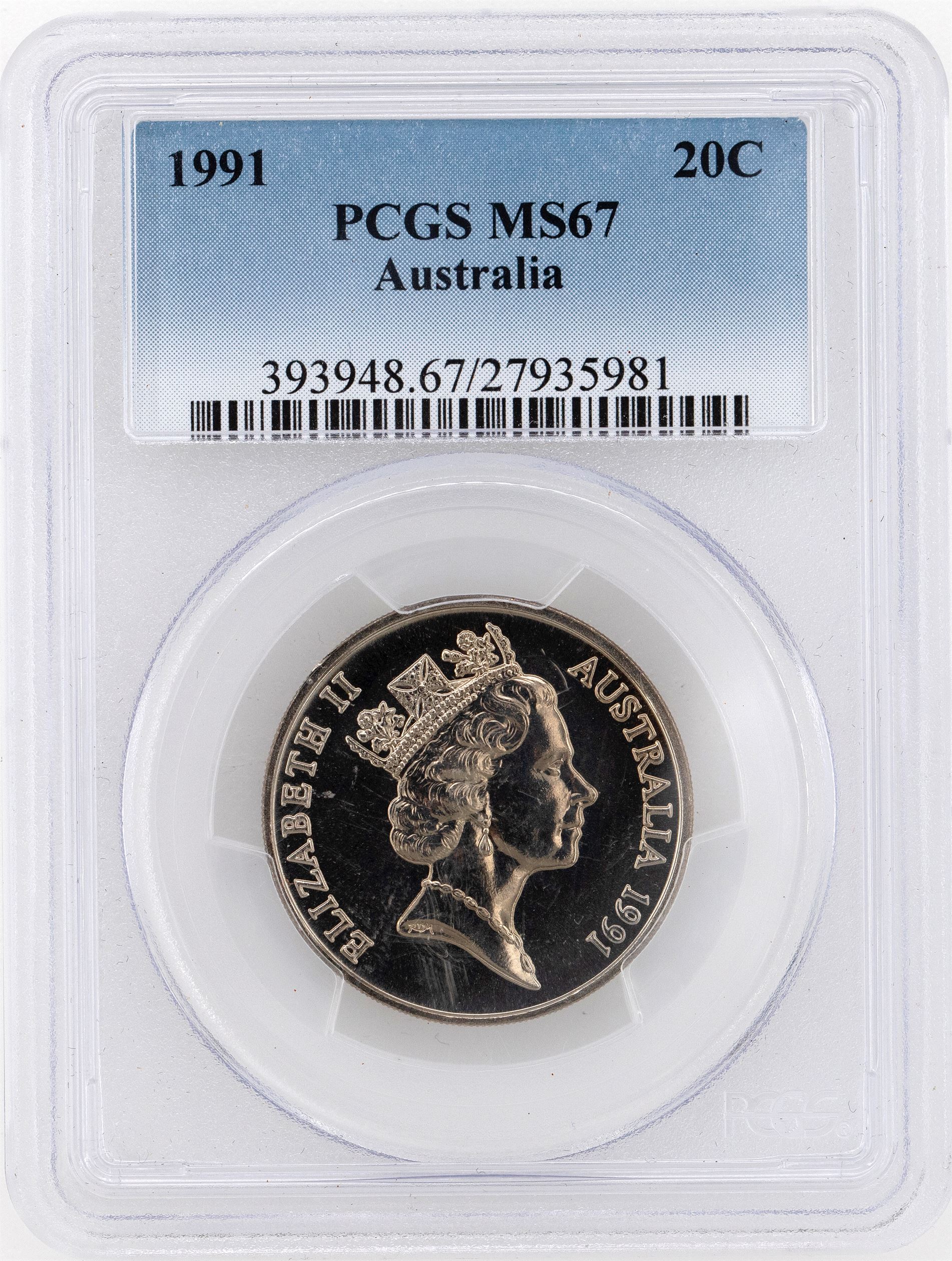 1991 Australia Twenty Cent, 20c PCGS - MS67 -981