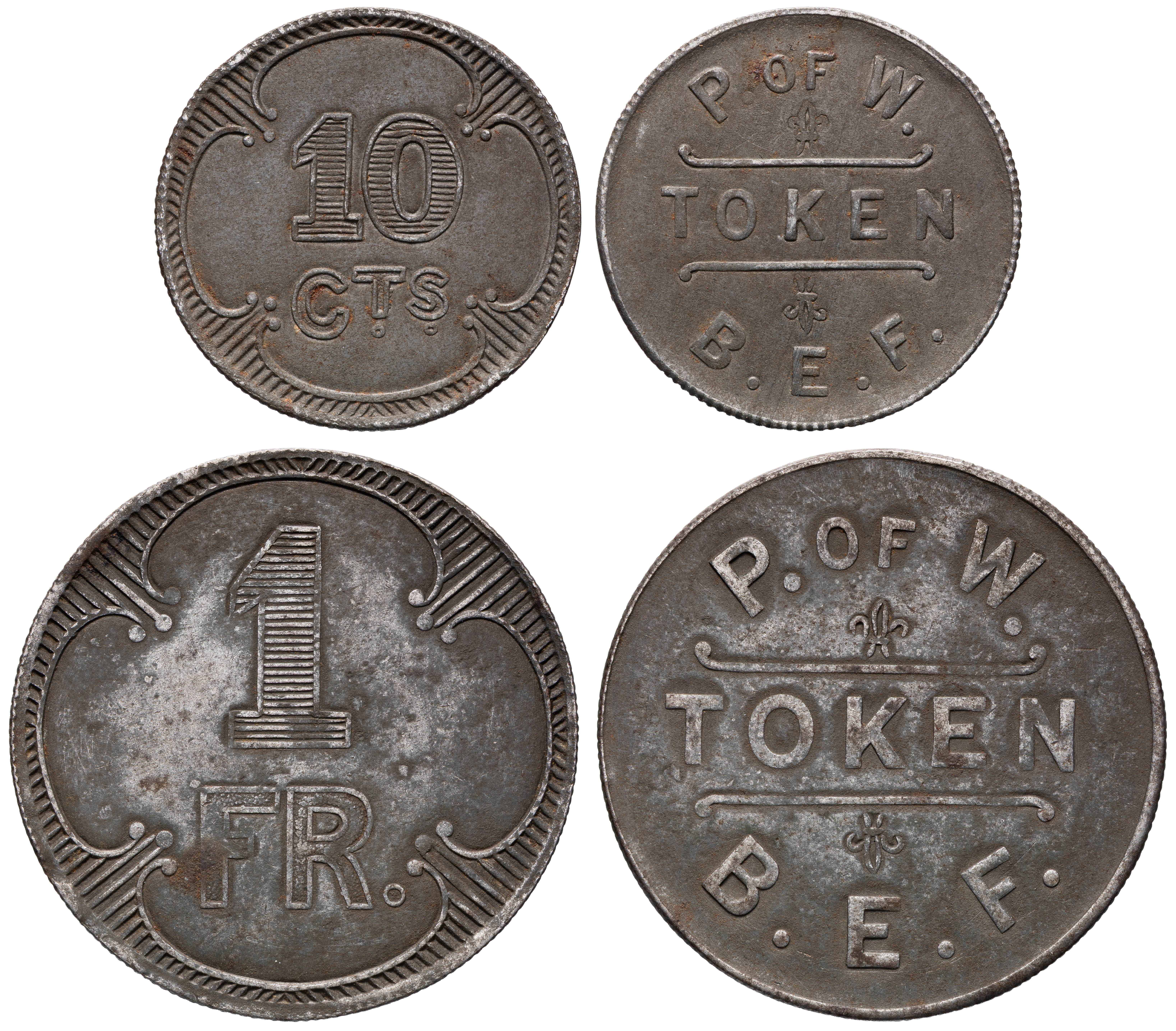 France, P of W Token, British Expeditionary Force, Ten Cents - One Franc, WWI, gF