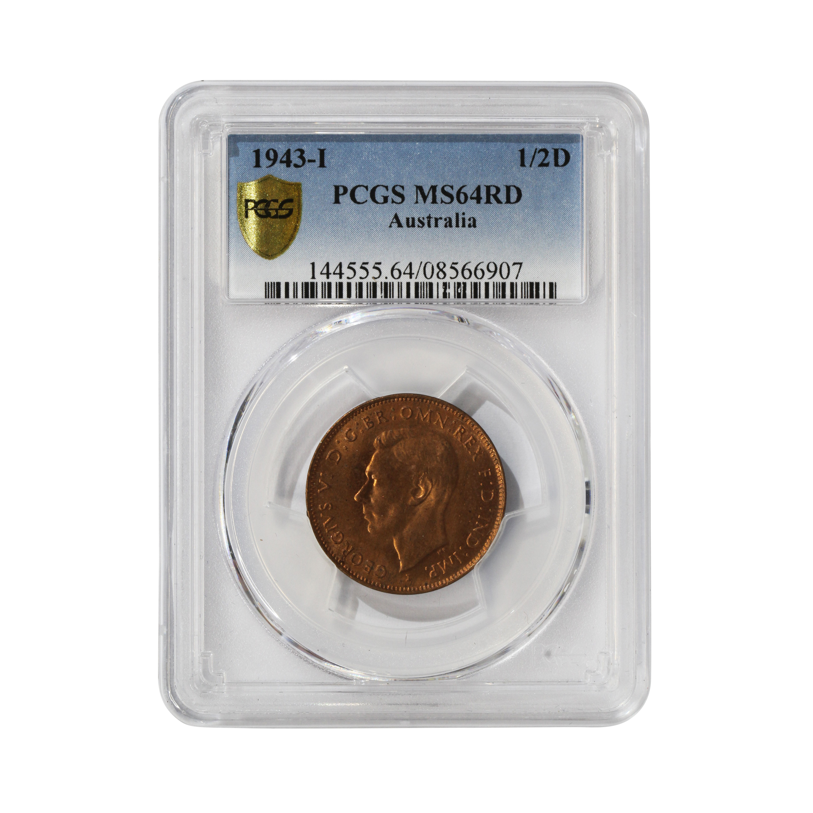 George VI, Halfpenny, 1943-I, MS 64 RD