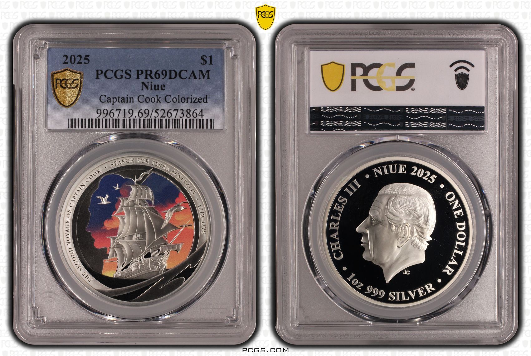 Niue, Captain Cook Colourised, One Dollar, 2025, PR69DCAM