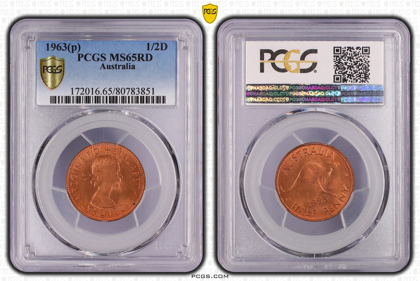 1963(p) Australia Half Penny PCGS - MS65RD -851