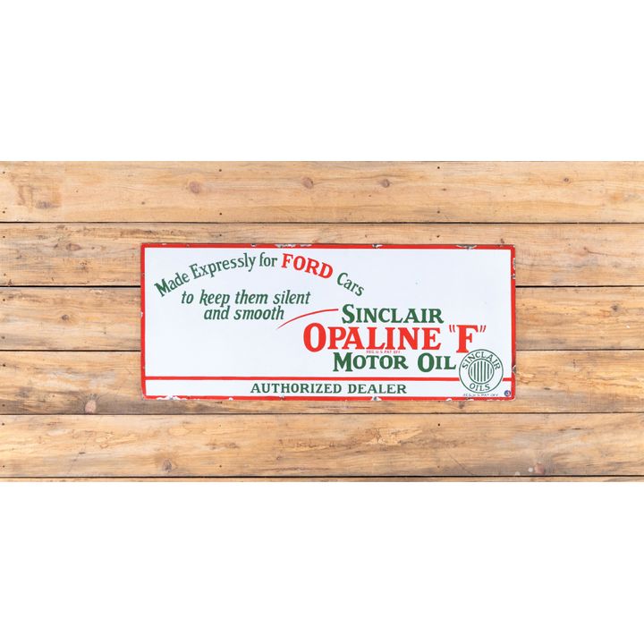 Sinclair Opaline "F" Motor Oil for Ford Cars Single Sided Porcelain Sign TAC 8.9