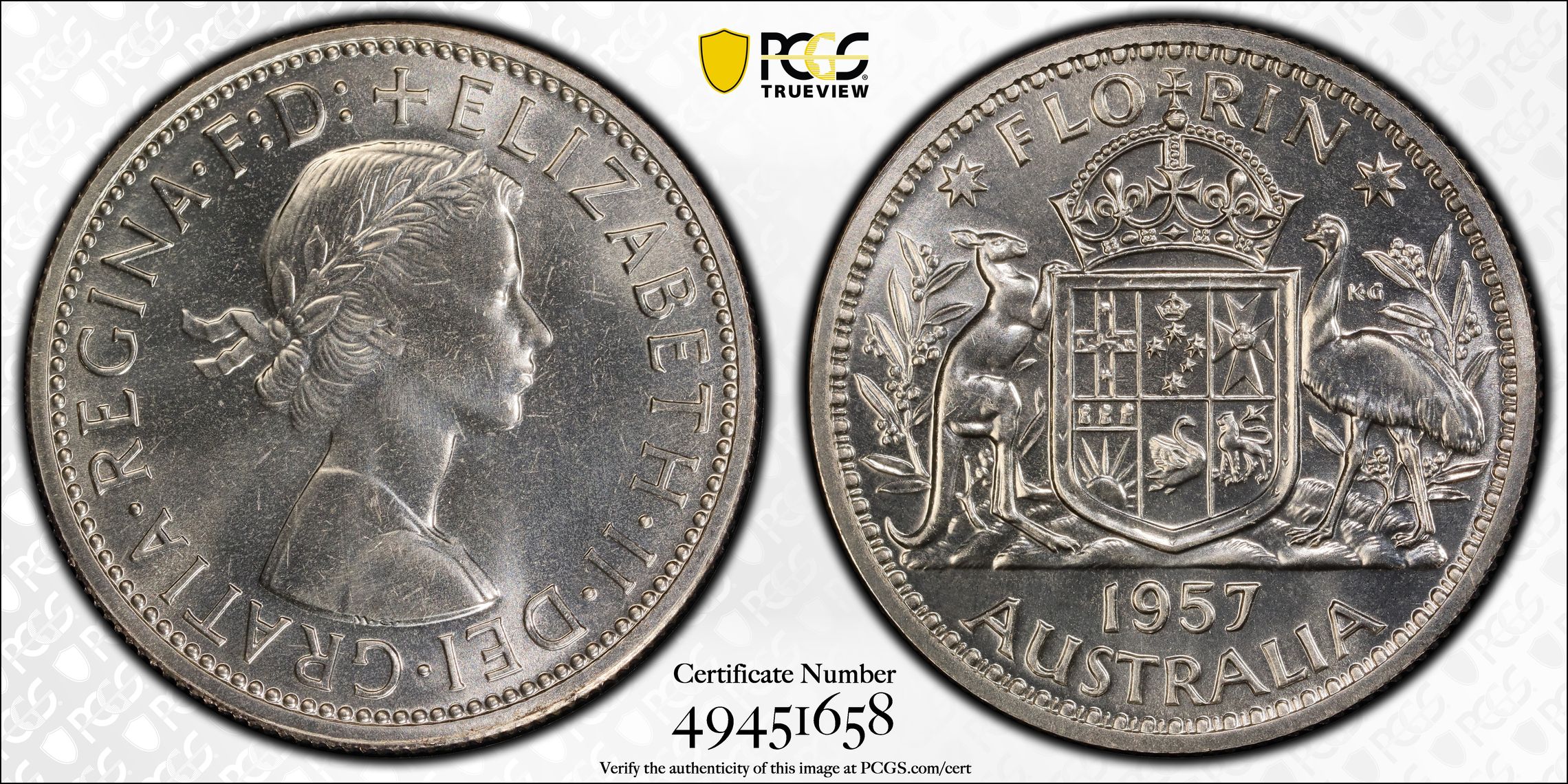 Elizabeth II, Florin, 1957(m), PCGS PR66