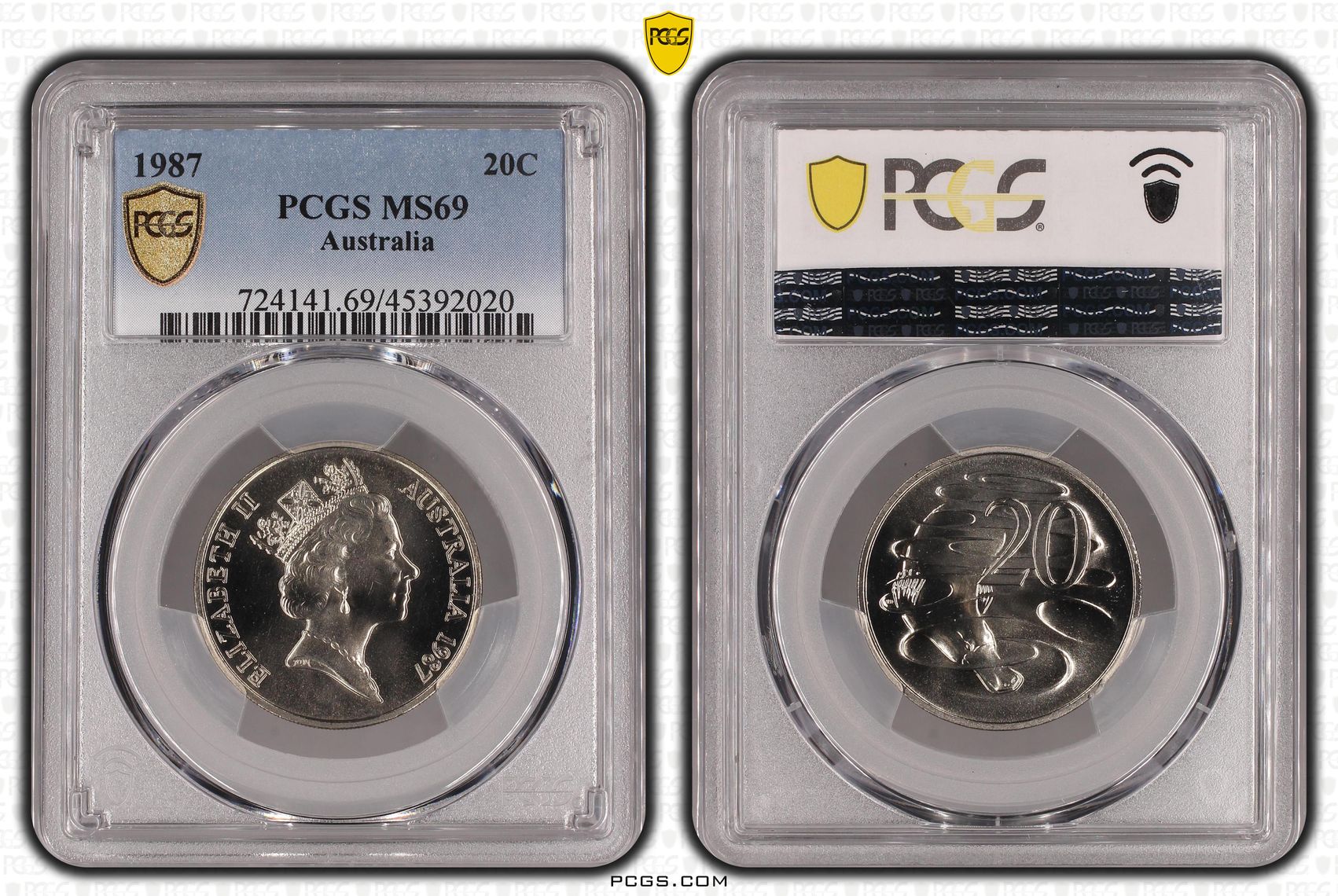 POP 9/0, Twenty Cent, 1987, PCGS MS69