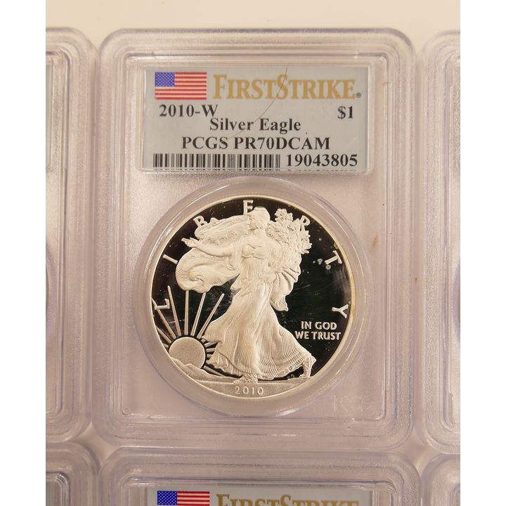 10pc United States 2010-W Silver Eagle Proof $1 First Strike Deep Cameo Coins, PCGS PR70 DCAM