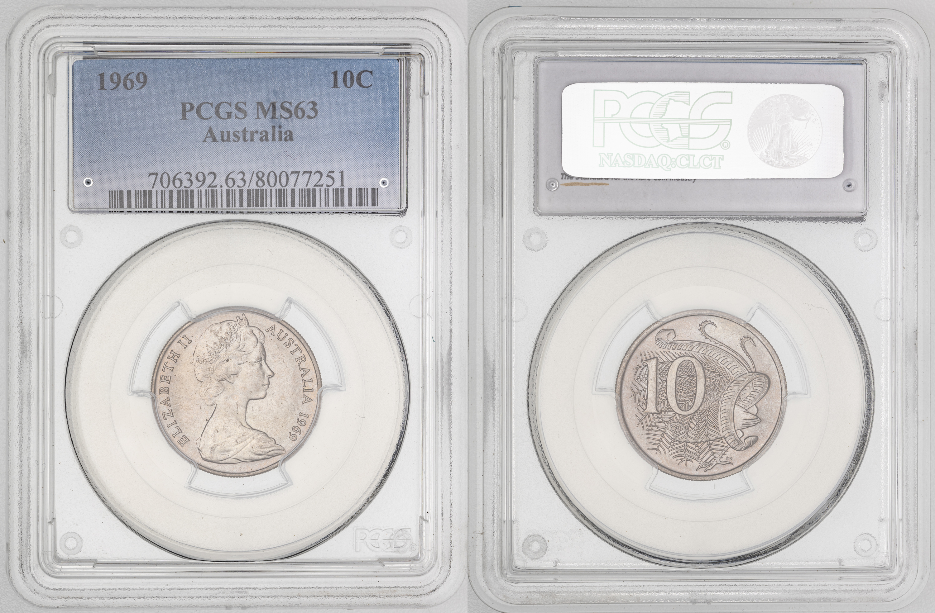 204 · Elizabeth II,  , Ten Cent, 1969, PCGS MS63