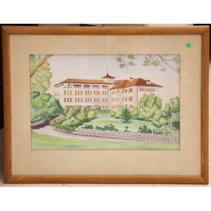 Vintage Hawaiian Building Watercolor Framed 23''x29''