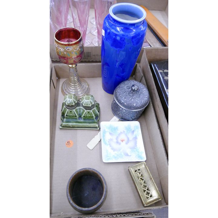 Box Antique Double Inkwell Etc