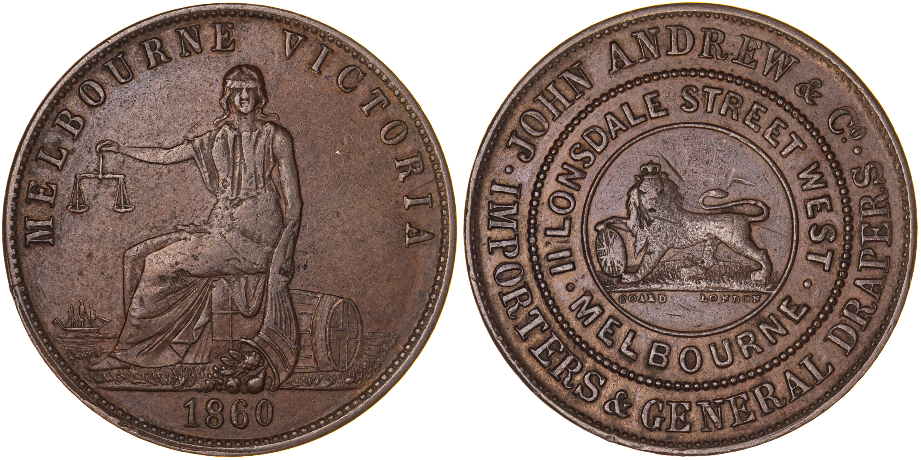 A.10 - John Andrew & Co., Melbourne, Halfpenny, 1860, VF