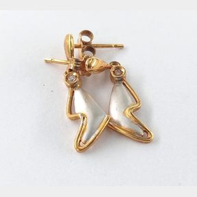 18ct Yellow Gold Earrings With White Finish + 2 Round Diamonds - 51533/166
