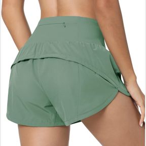 AVGO WOMENS HIGH WAISTED RUNNING SHORTS WITH MESH LINER QUICK DRY LIGHTWEIGHT WORKOUT ATHLETIC SHORTS WITH ZIPPER POCKETS (GREEN-M