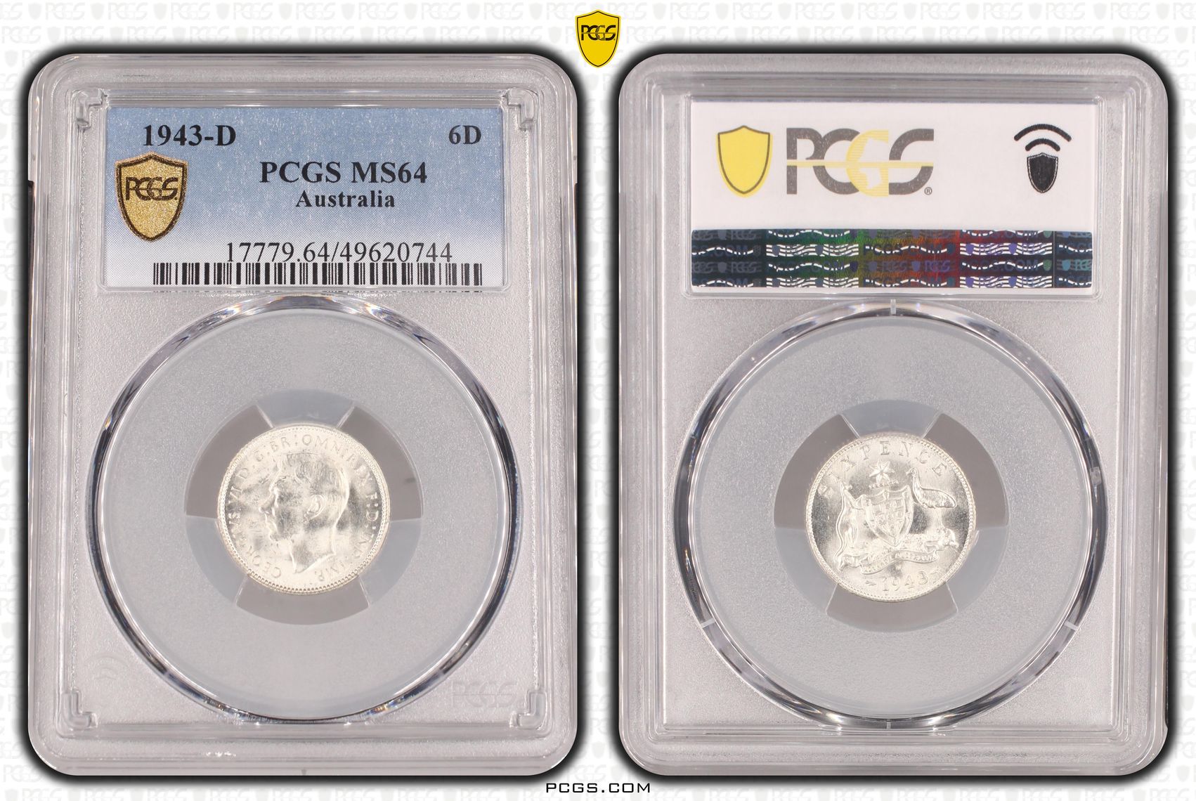 George VI, Sixpence, 1943-D, PCGS MS64