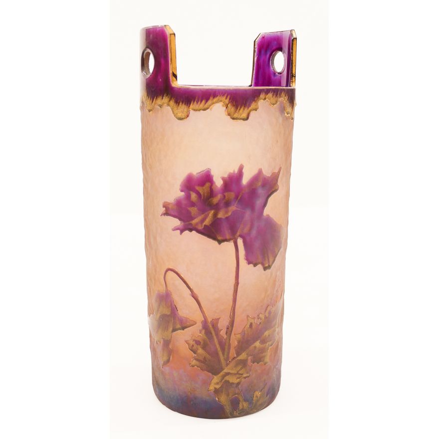 Daum Nancy Attr. Cameo Glass Basket Vase