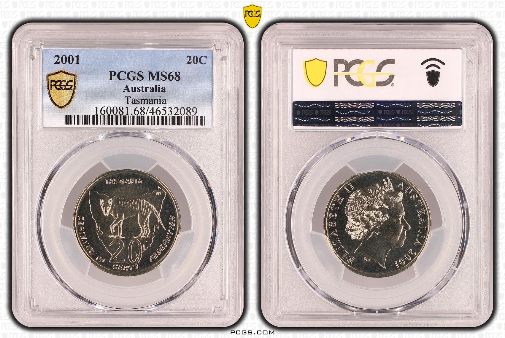 Tasmania, Twenty Cent, 2001 POP Report 24/0, PCGS MS 68