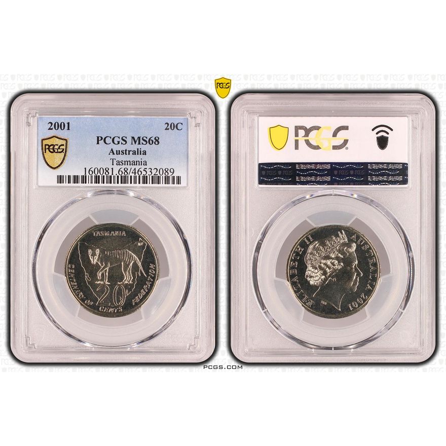 Tasmania, Twenty Cent, 2001 POP Report 24/0, PCGS MS 68