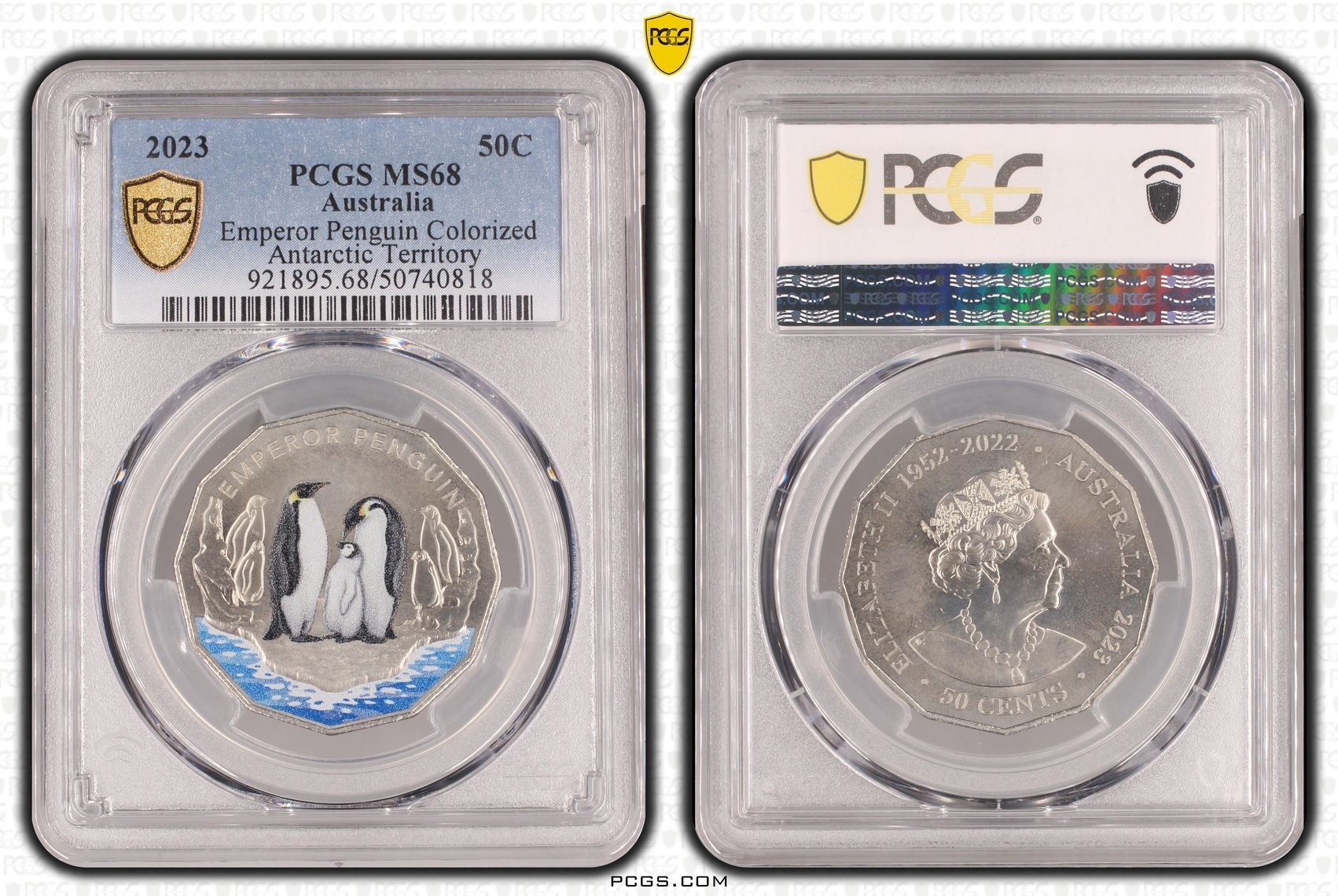 Emperor Penguin Colorized , Fifty Cent, 2023, PCGS MS68