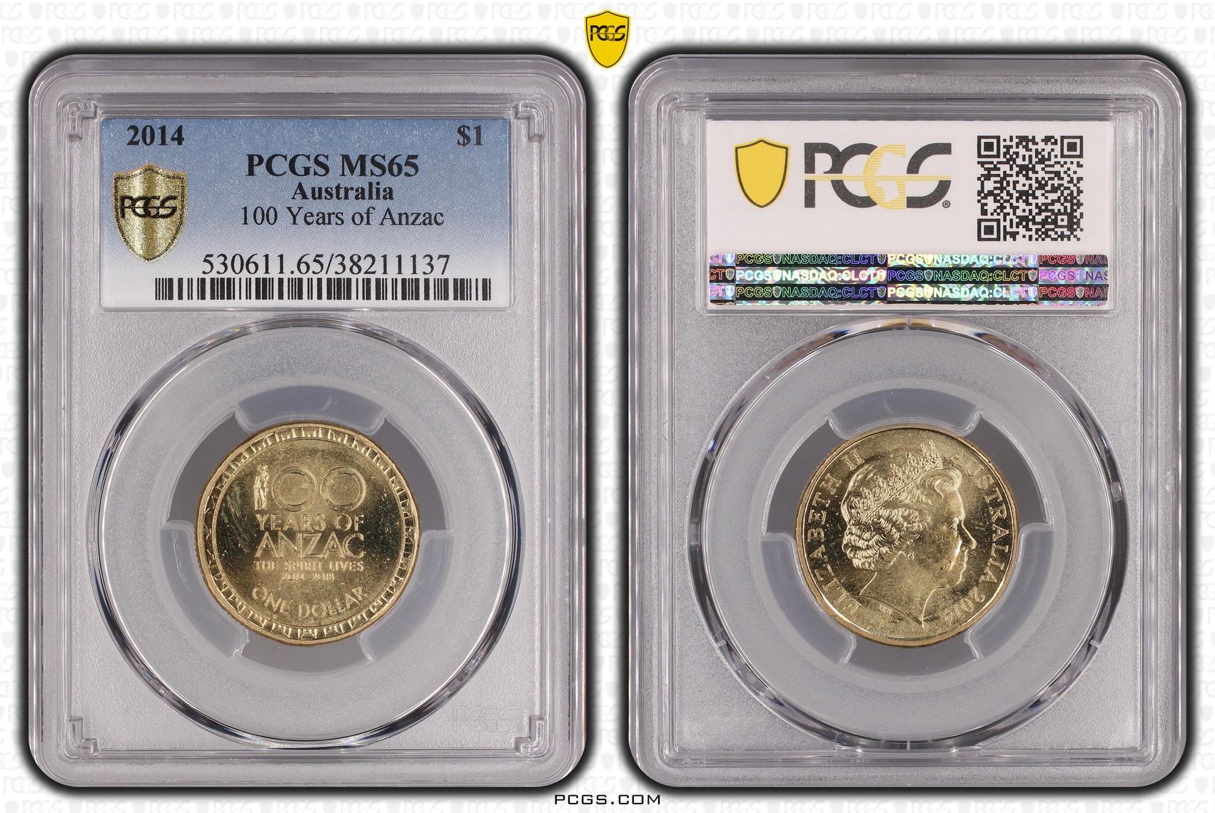 2014 Australia One Dollar, $1 100 Years of Anzac PCGS - MS65 -137