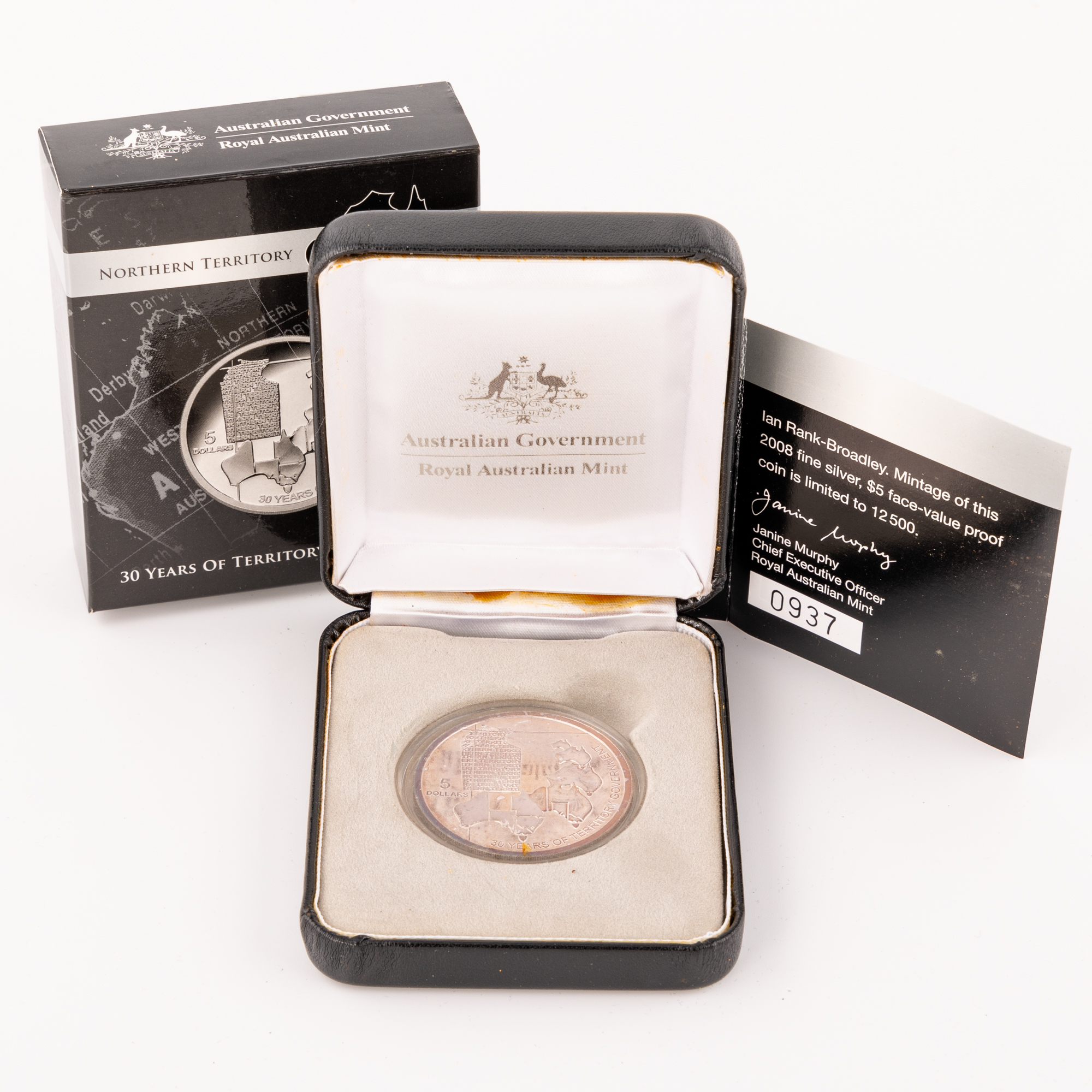 Elizabeth II, 30 Years of Territory Government: Norther Territory Silver Proof Coin, Five Dollar, 2008,