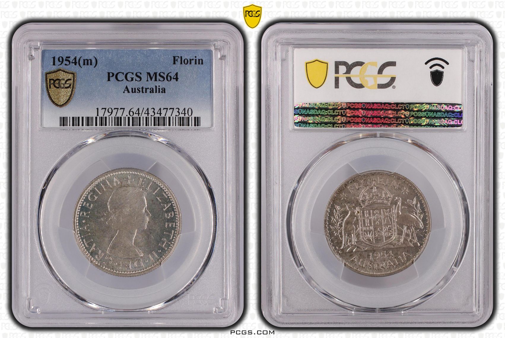 Elizabeth II, Florin, 1954(m), PCGS MS 64