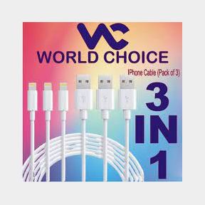 World Choice iPhone USB Charging Cable for iPhone 5 + 6 + 7 + 8 + X Pack 3-51457/1411 B1(S1)CB