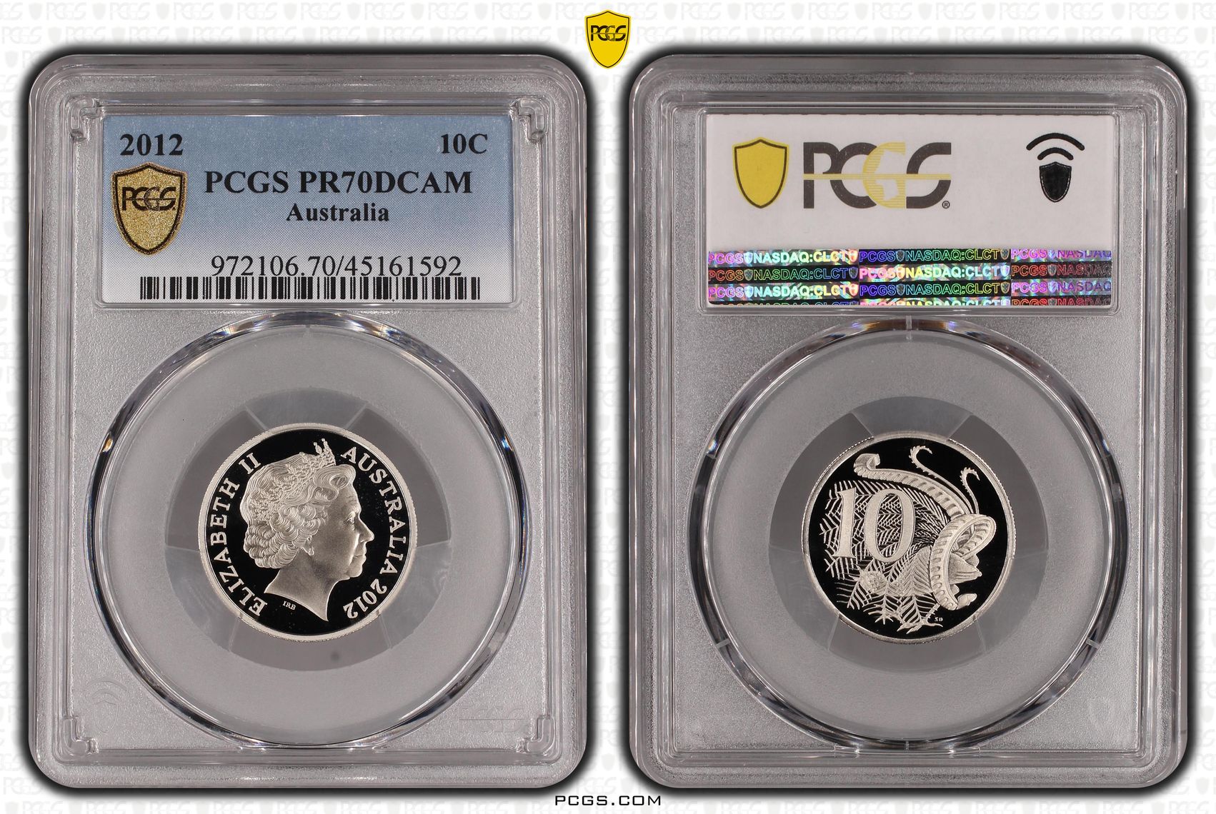 Elizabeth II, Ten Cent, 2012, PCGS PR 70DCAM