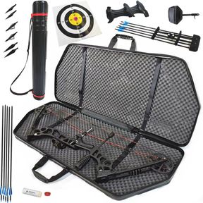 Complete Professional Compound Bow Set For Hunting With Case + Quiver +20 Carbon Arrow + 6 Hunting Arrow Heads - 50660/2956