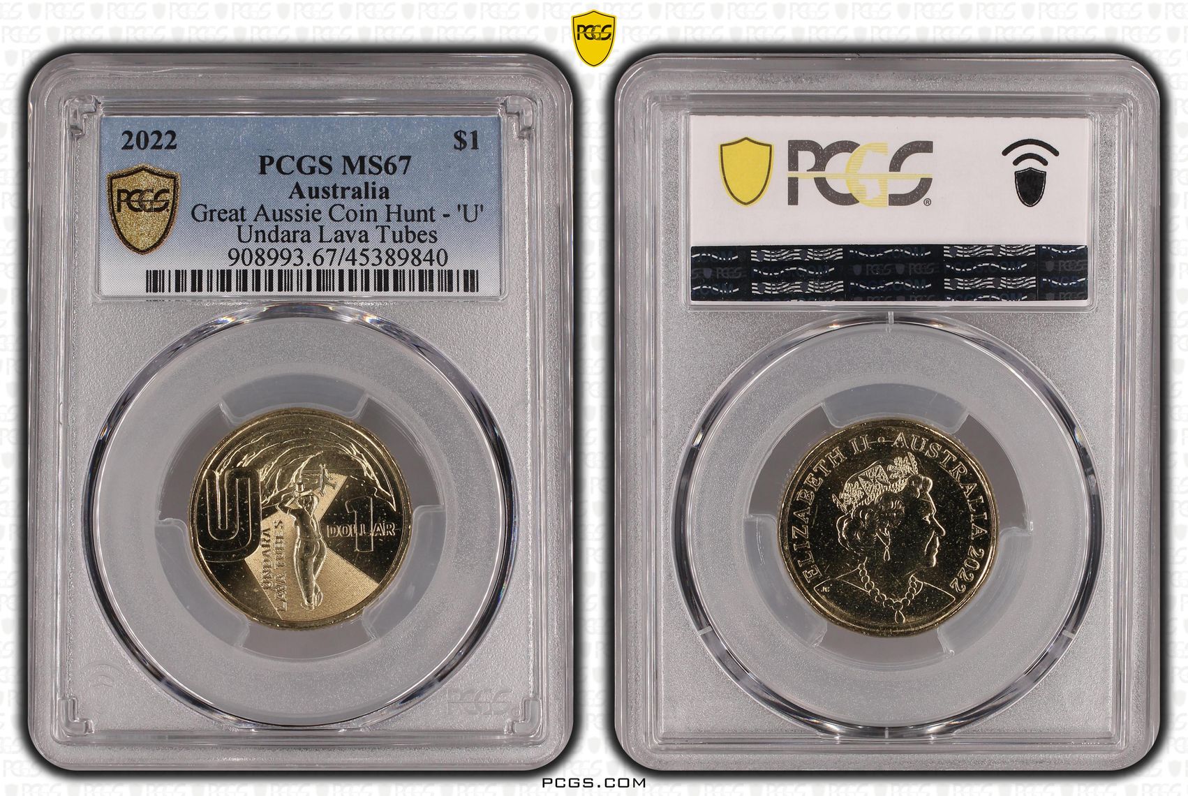 2022 Australia One Dollar, $1 Great Aussie Coin Hunt - 'U' PCGS - MS67 POP 1/0 -840