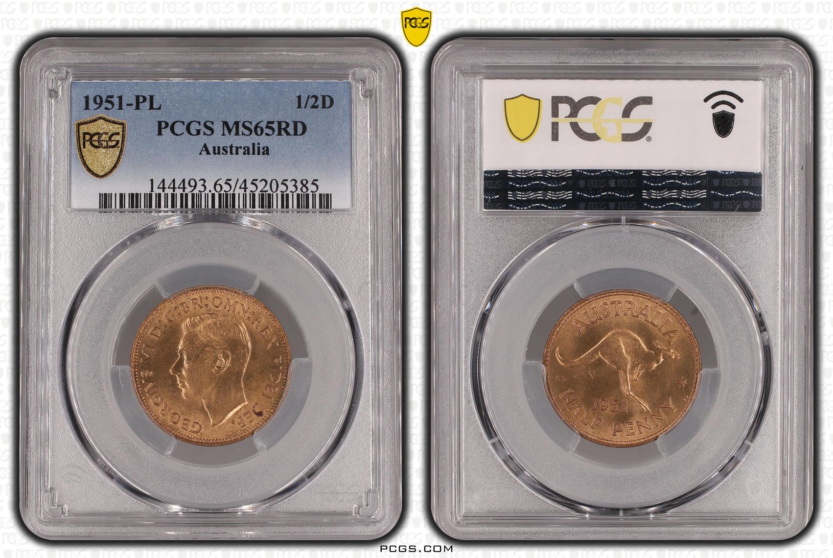 George VI, Halfpenny, 1951-PL, PCGS MS65RD