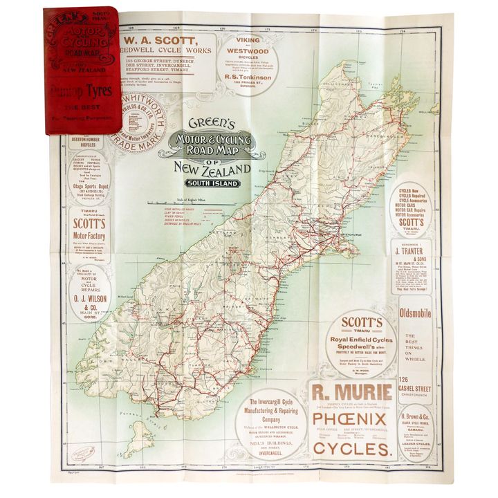 GREEN'S MOTOR & CYCLING ROAD MAP, of New Zealand, South Island