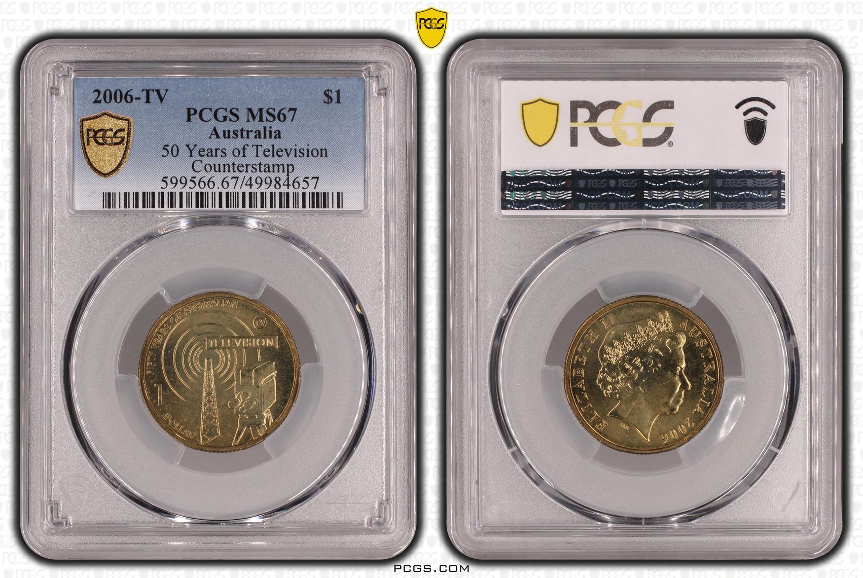 50 Years of Television Counterstamp, One Dollar, 2006-TV, PCGS MS67