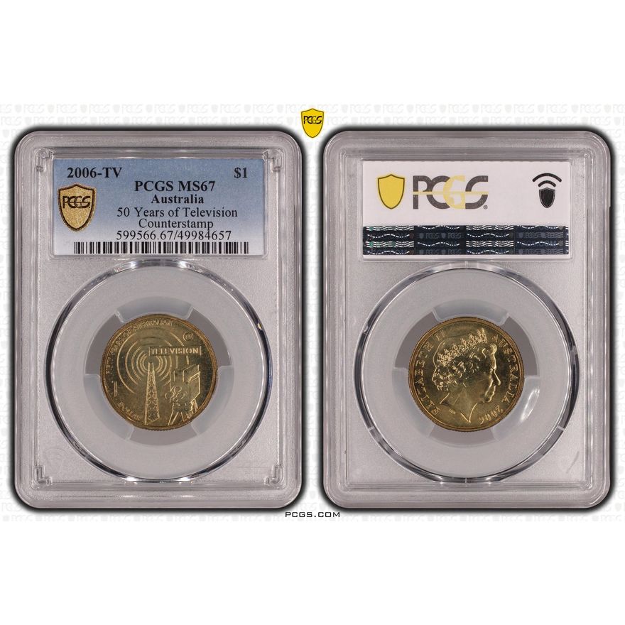 50 Years of Television Counterstamp, One Dollar, 2006-TV, PCGS MS67