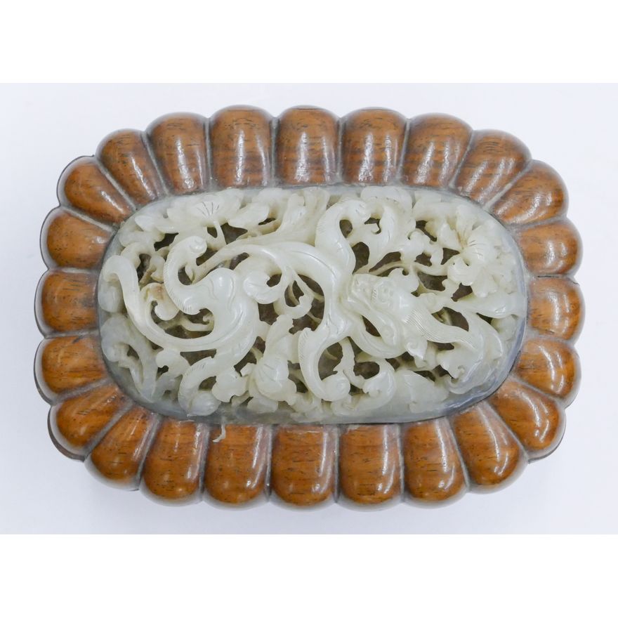 Chinese 18th Cent. White Jade Plaque on Box