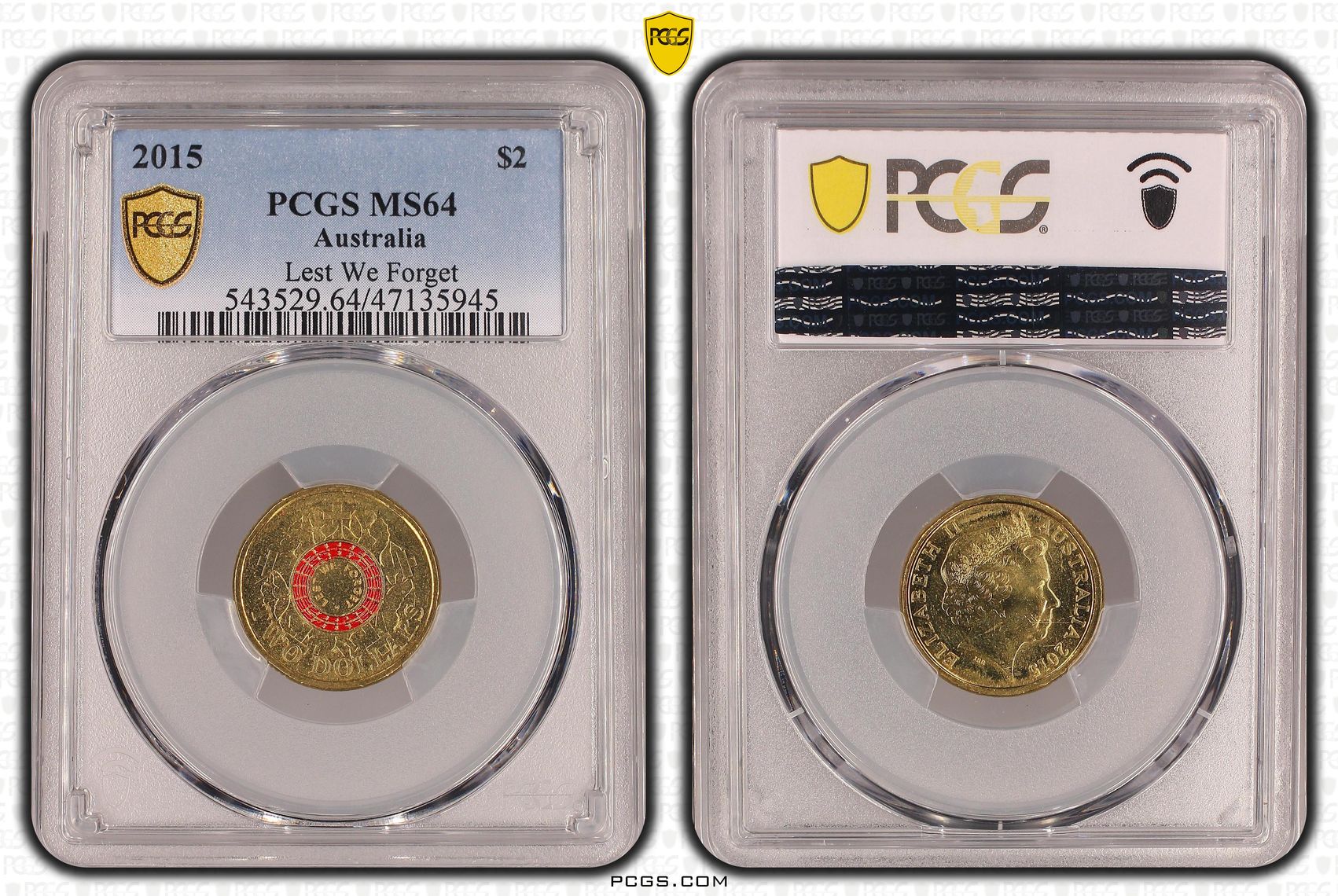 Elizabeth II, Lest We Forget Colorized , Two Dollar, 2015, PCGS MS64