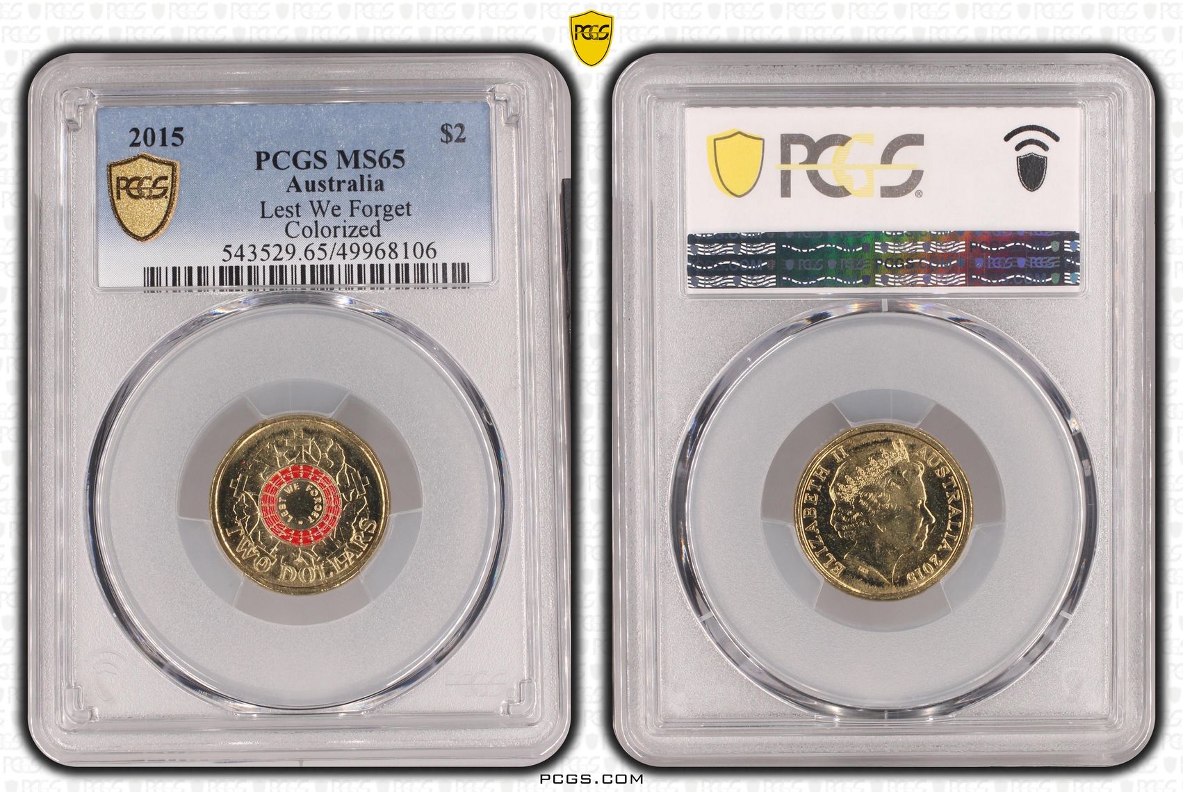 Lest We Forget Colourised, Two Dollar, 2015, PCGS MS65