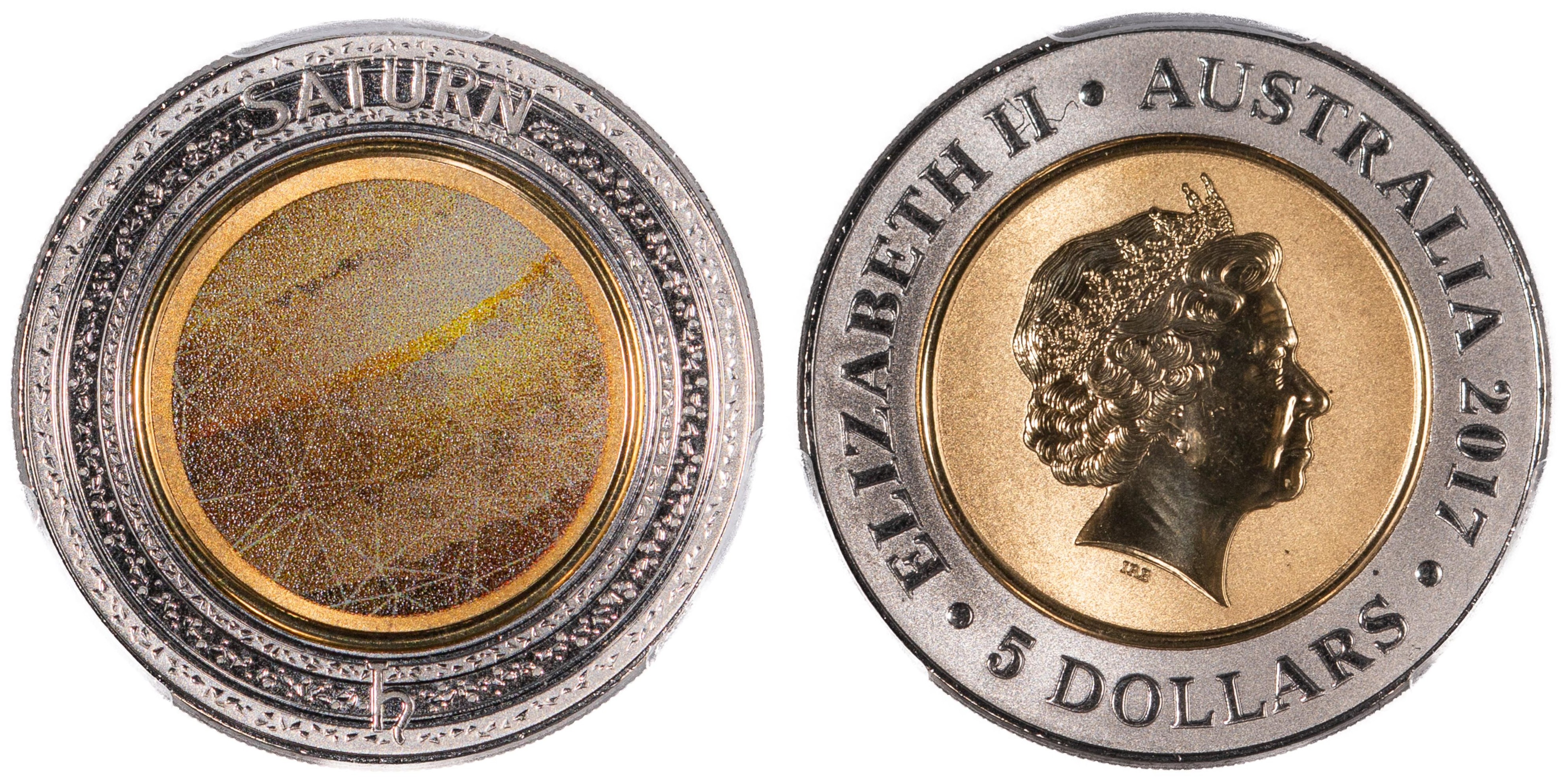 Elizabeth II, Planetary Coins - Saturn, Five Dollars, 2017, PCGS MS 69
