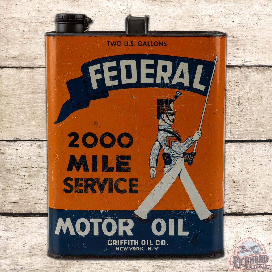 Federal Motor Oil 2 Gallon Metal Can w/ Soldier