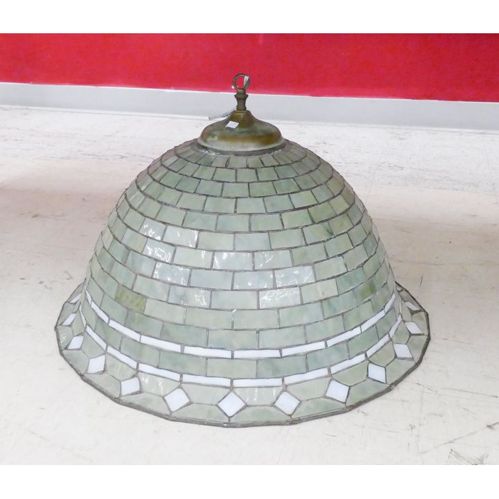 Green Leaded Glass Hanging Umbrella Light Fixture- 14x21''