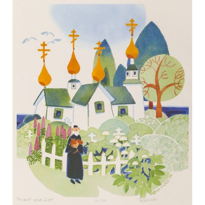 Rie Munoz ''Priest and Cat'' 2004 Signed Print 14.5'' x 13.5'' Sheet.
