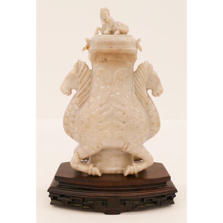 Fine Chinese Grey Jade Covered Horse Vase