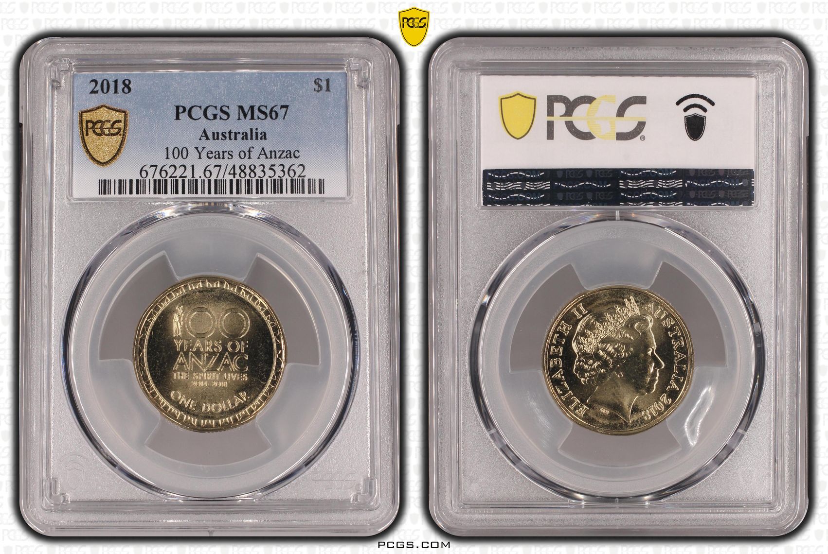 Elizabeth II, 100 Years of Anzac POP 14/0, One Dollar, 2018, PCGS MS67