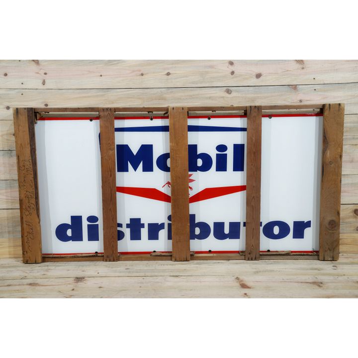 New Old Stock Mobil Guillotine Distributor Single Sided Porcelain Sign & Original Crate TAC 9.25