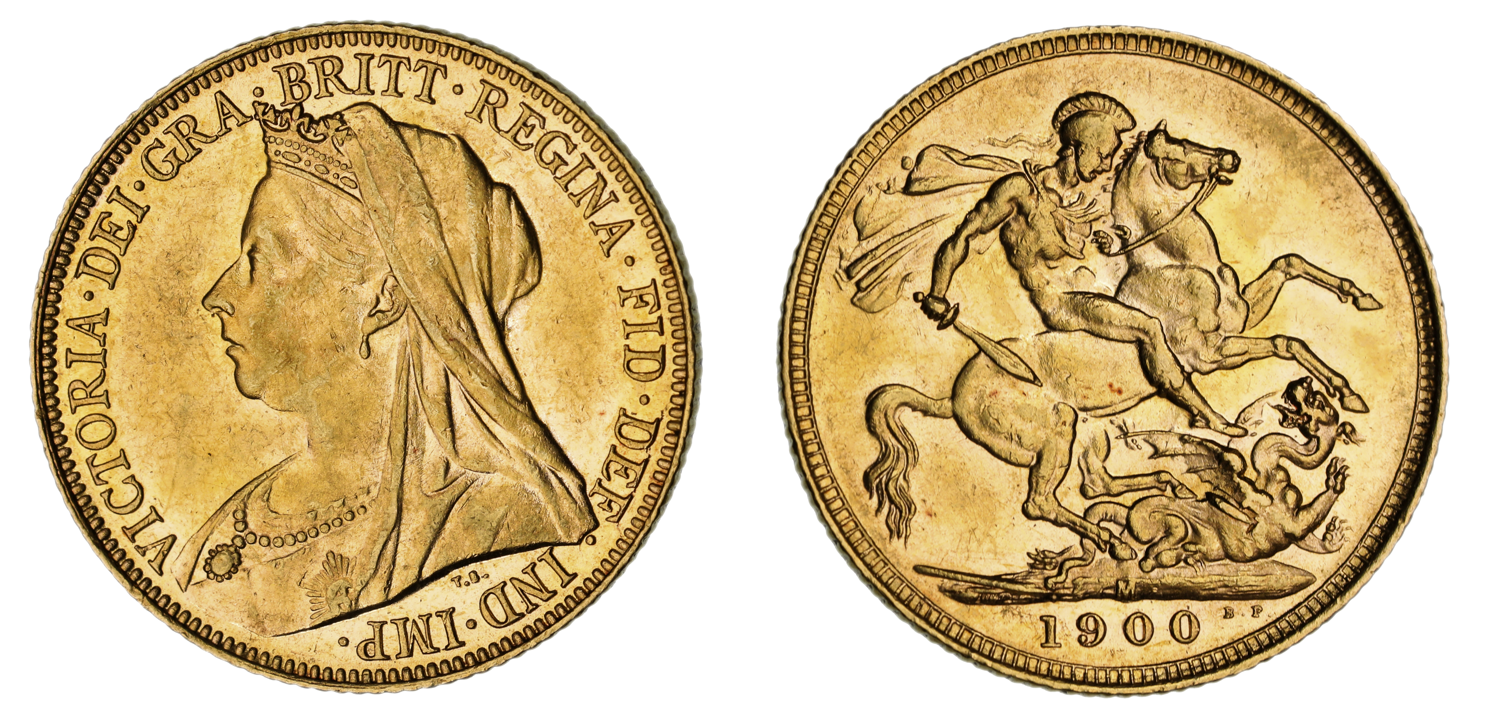 Victoria, St. George Reverse - Melbourne Mint - Veiled, Sovereign, 1900, EF