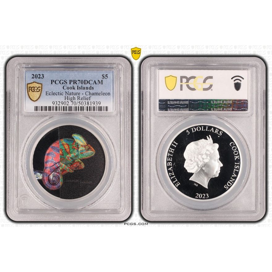 Cook Islands, Eclectic Nature - Chameleon, Five Dollar, 2023, PCGS PR70DCAM