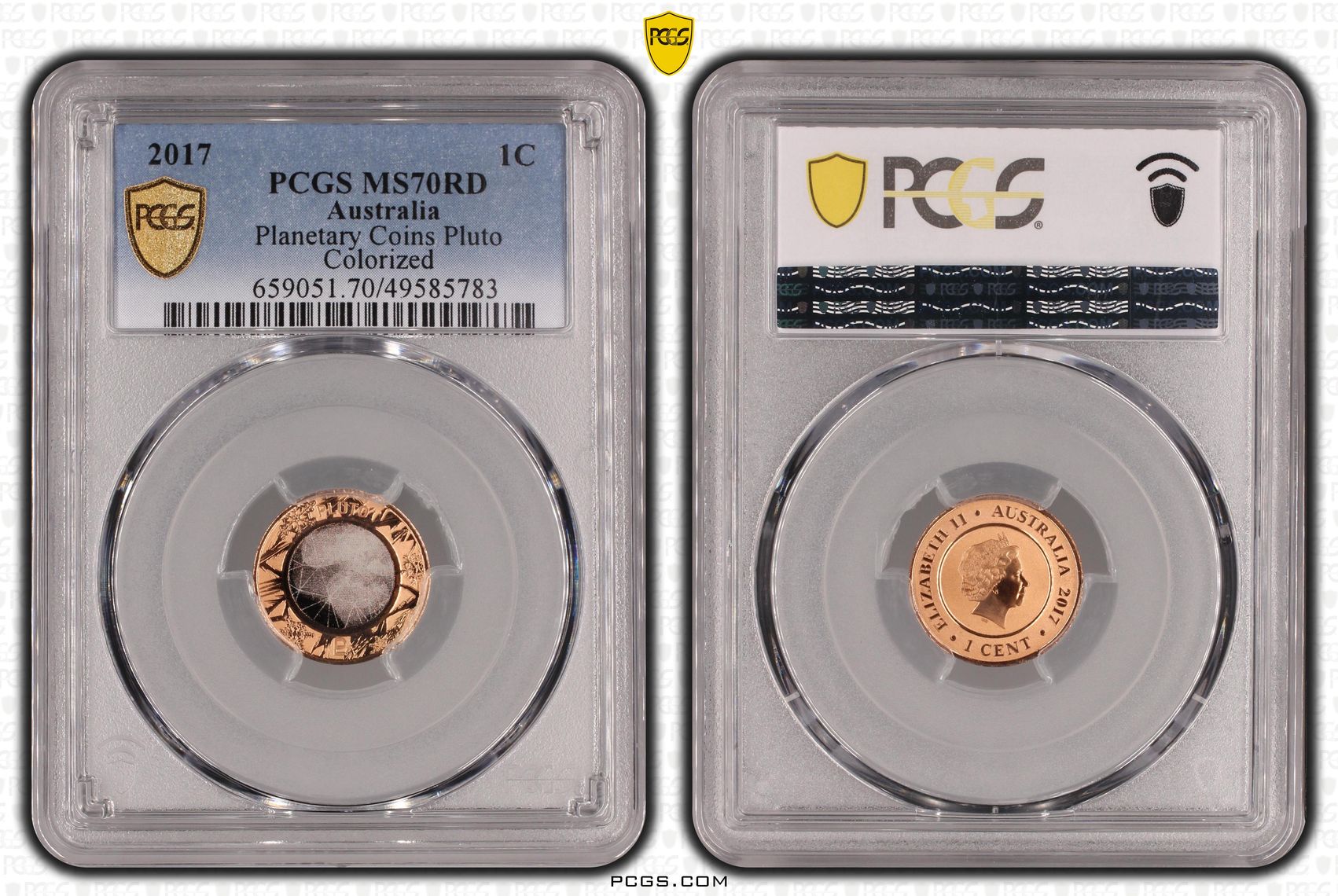 Elizabeth II, Planetary Coins Pluto Colourised, One Cent, 2017, PCGS MS70RD