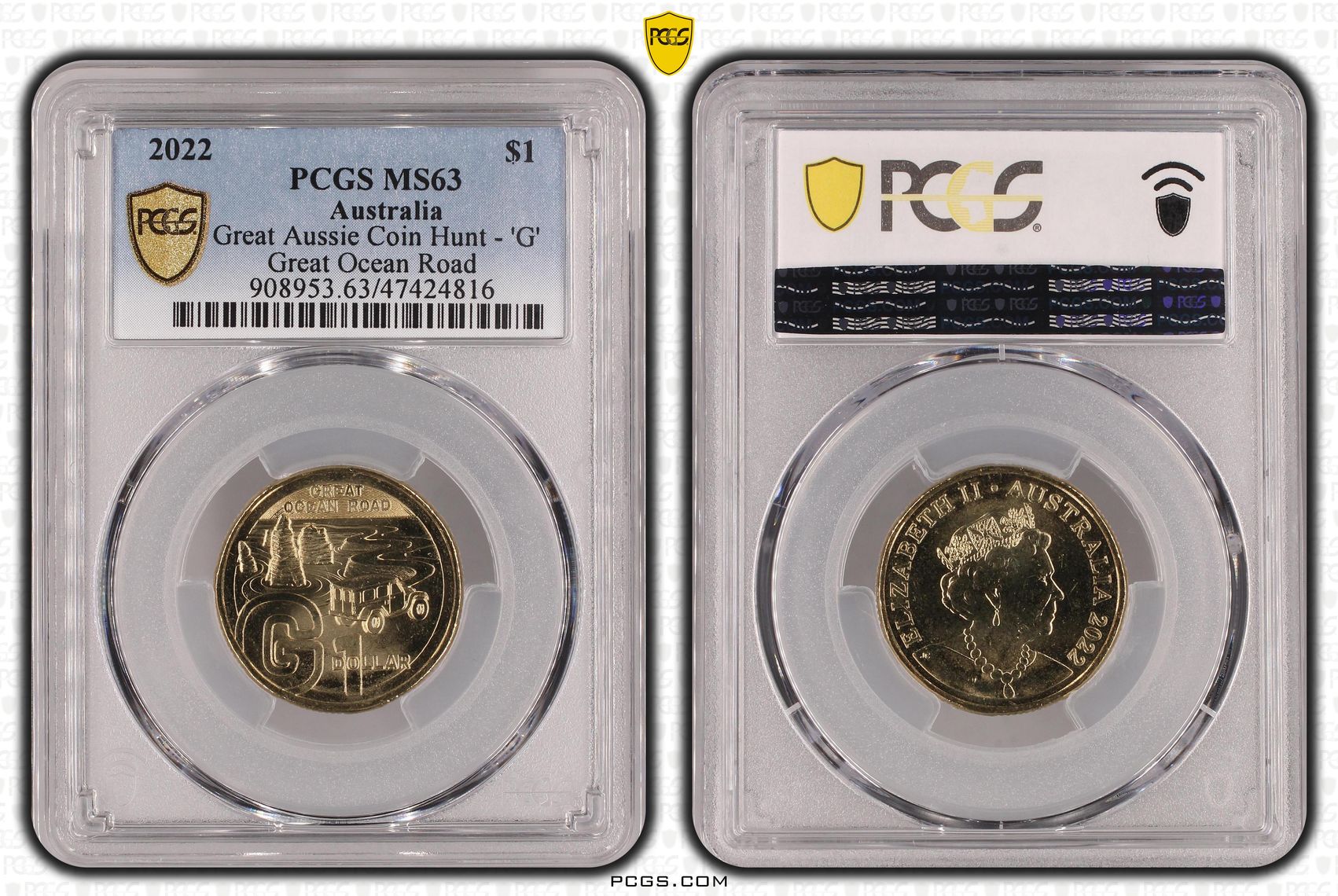 Great Aussie Coin Hunt - 'G', One Dollar, 2022, PCGS MS 63