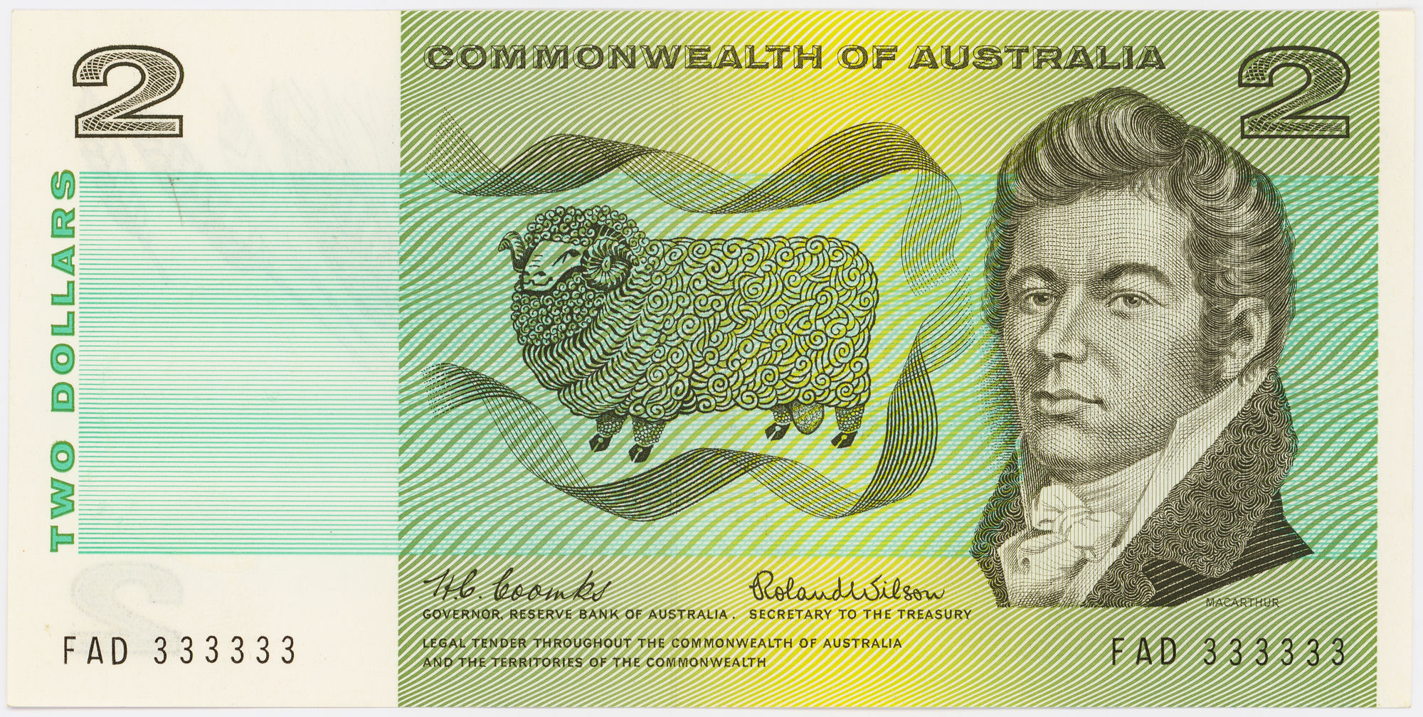 Coombs/Wilson, Solid Serial, Two Dollars, 1966, aUNC